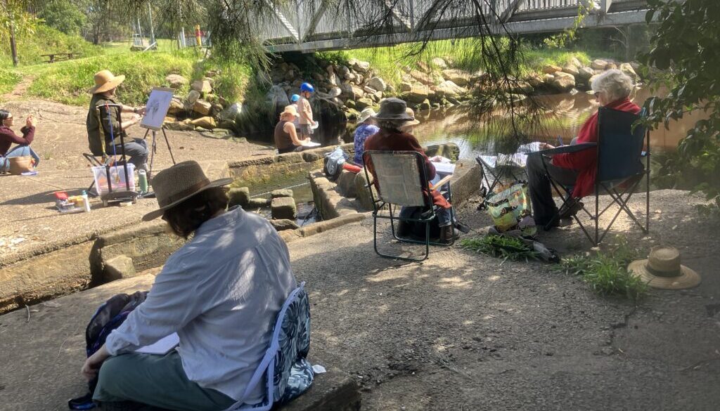 Sketchers at the footbridge